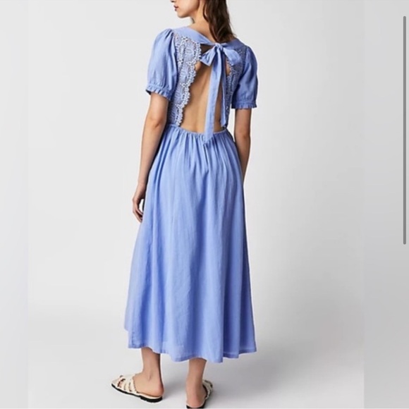 NWOT Free People All You Need is Lace MIDI Dress BLUE - Picture 2 of 2